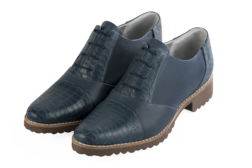 Denim blue women's casual lace-up shoes. Round toe. Flat rubber soles - Florence KOOIJMAN